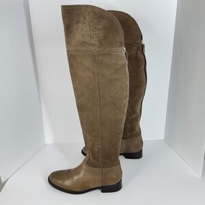 Tory Burch Women Brown Suede Leather Riding Boots Logo Tall Boots 6.5 Equestrian